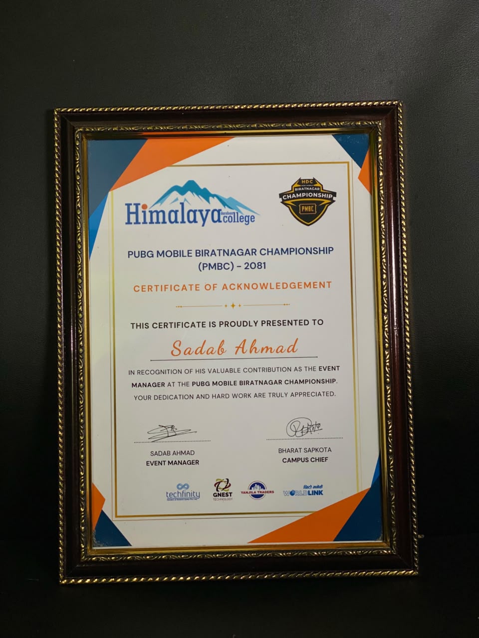 Token of love received from PUBG MOBILE Biratnagar Championship